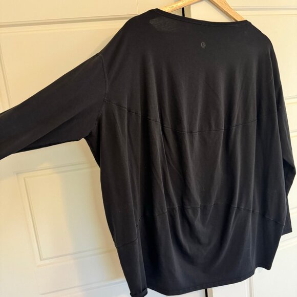 Lululemon Back In Action Long-Sleeve Shirt Top Black Relaxed Fit Cotton Blend - Picture 2 of 6